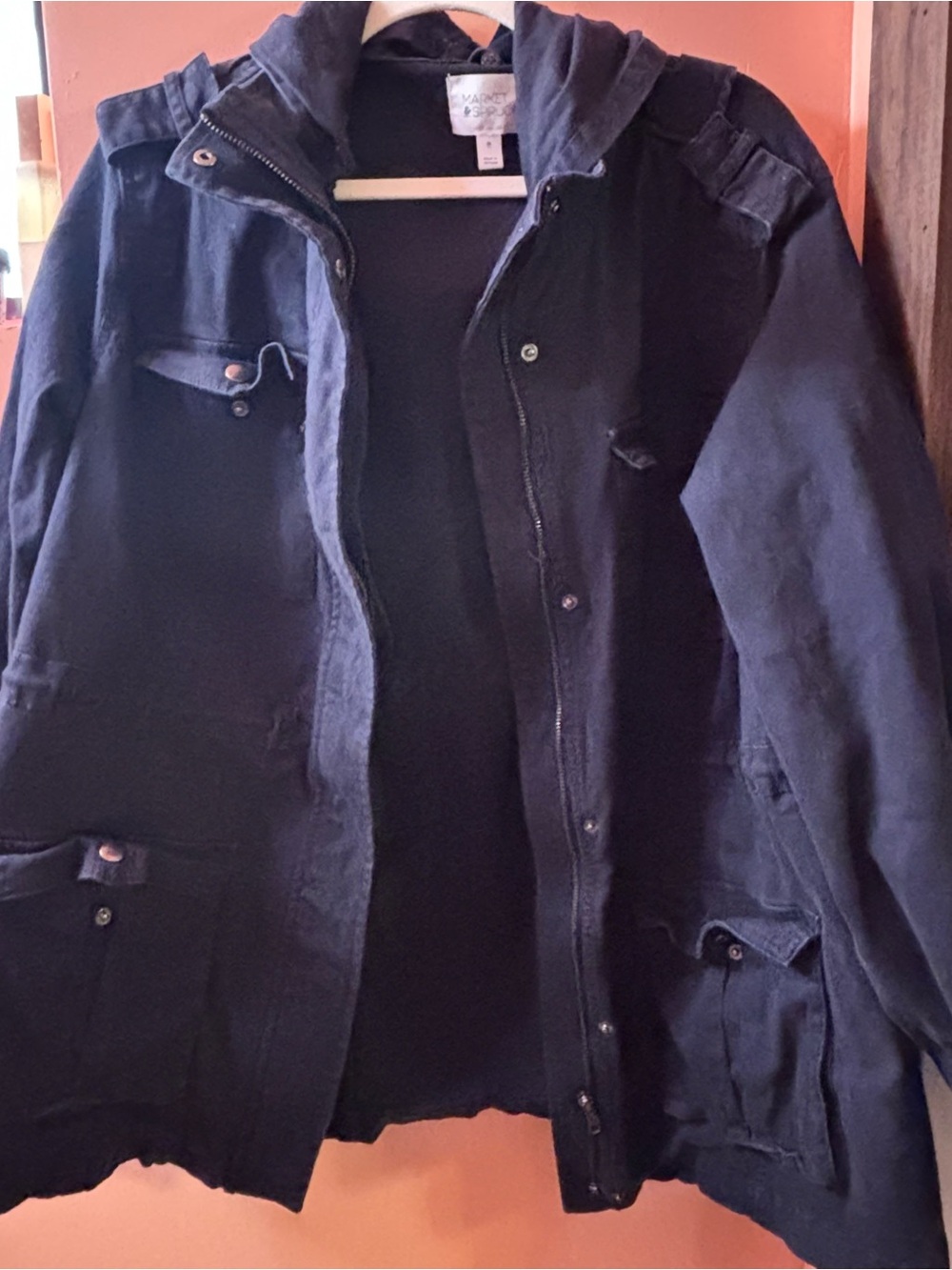Market & Spruce Women’s Dark Blue Hooded Field Jacket